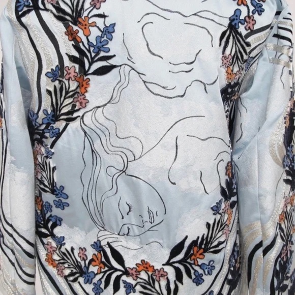 H&M CONSCIOUS Coat Jacket Blue Velvet Floral Embroidery Long Sleeve S BNWT - Picture 7 of 8